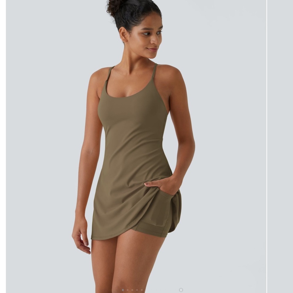 Halara sz Large Brown Softlyzero Plush Backless Active Dress-Easy Peezy